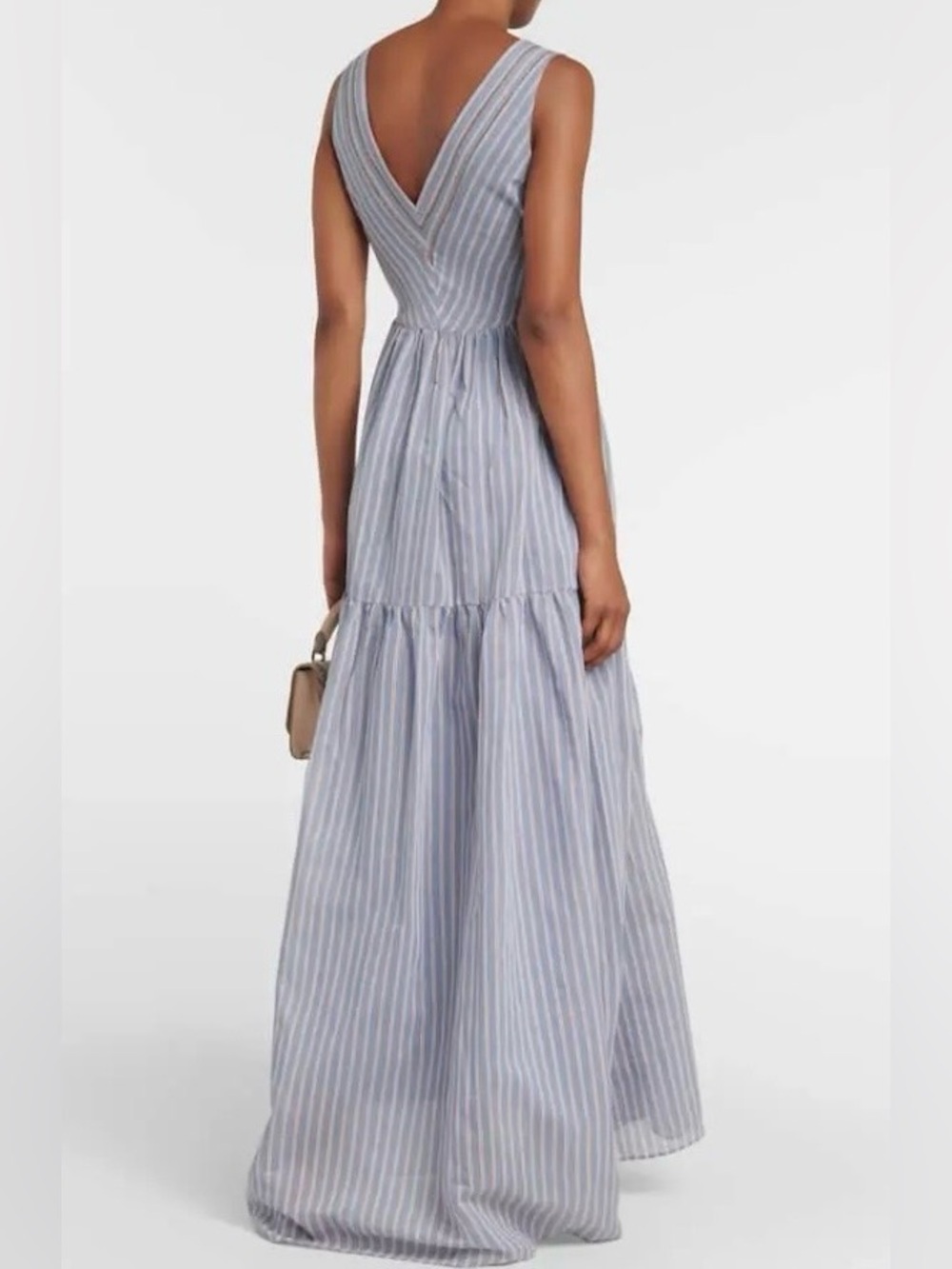 $3895 BRUNELLO CUCINELLI STRIPED COTTON/SILK MAXI DRESS WITH MONILI DETAIL S - Picture 2 of 9